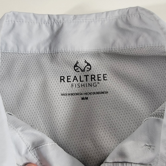 Realtree Mens Medium M long sleeve grey Button Down fishing vented roll tab EUC - Picture 4 of 7